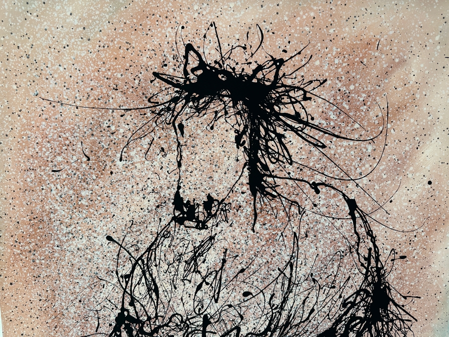 Gerrit Greve (1948-2024, Cardiff by the Sea, CA) Original Acrylic Drip Painting On Canvas Titled “Approaching Power #2 Black Horse” Signed Bottom Right and Verso 36” X 48” Estimate $1,700 - $2,200 [Photo 3]