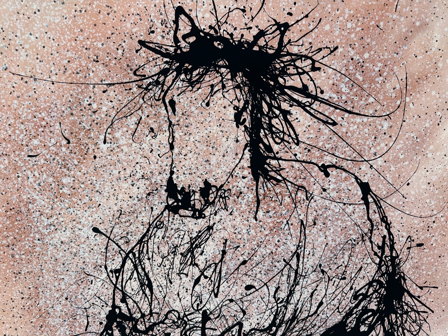 Gerrit Greve (1948-2024, Cardiff by the Sea, CA) Original Acrylic Drip Painting On Canvas Titled “Approaching Power #2 Black Horse” Signed Bottom Right and Verso 36” X 48” Estimate $1,700 - $2,200 [Photo 2]