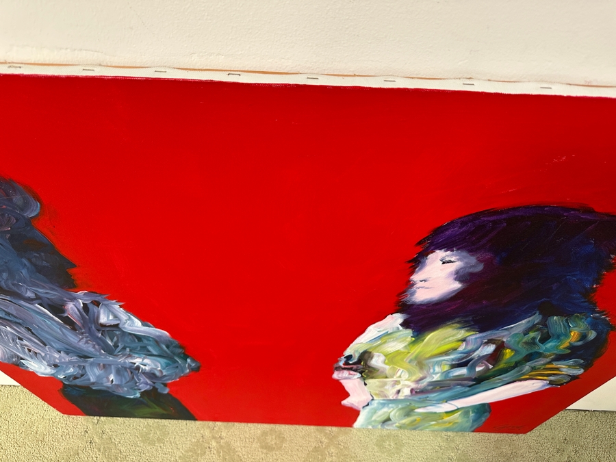 Gerrit Greve (1948-2024, Cardiff by the Sea, CA) Original Acrylic Painting On Canvas Titled “Conversation w/ ID” Signed Bottom Right 48” X 40” Estimate $1,900 - $2,400 [Photo 7]