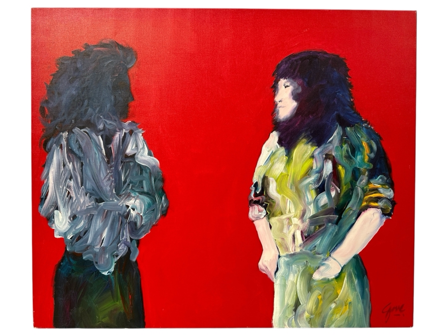 Gerrit Greve (1948-2024, Cardiff by the Sea, CA) Original Acrylic Painting On Canvas Titled “Conversation w/ ID” Signed Bottom Right 48” X 40” Estimate $1,900 - $2,400