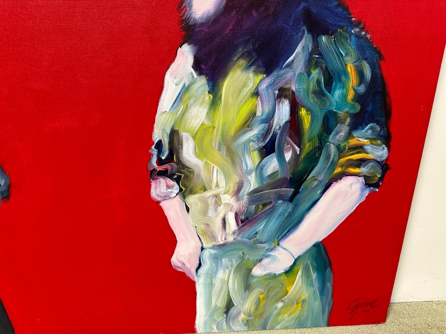 Gerrit Greve (1948-2024, Cardiff by the Sea, CA) Original Acrylic Painting On Canvas Titled “Conversation w/ ID” Signed Bottom Right 48” X 40” Estimate $1,900 - $2,400 [Photo 5]