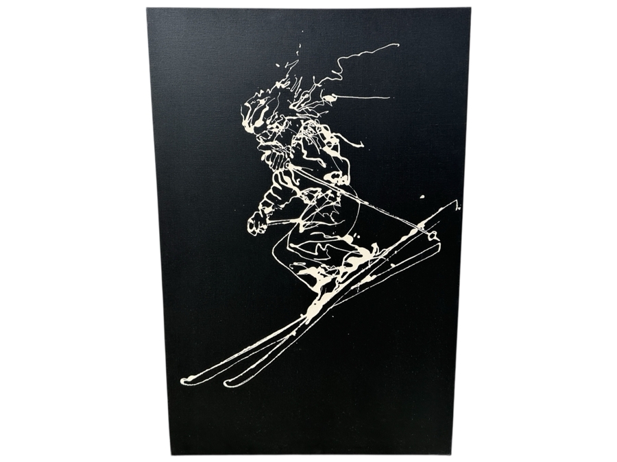 Gerrit Greve (1948-2024, Cardiff by the Sea, CA) Original Acrylic Drip Painting On Canvas Untitled Skier Unsigned 24” X 36” Estimate $900 - $1,100 [Photo 2]