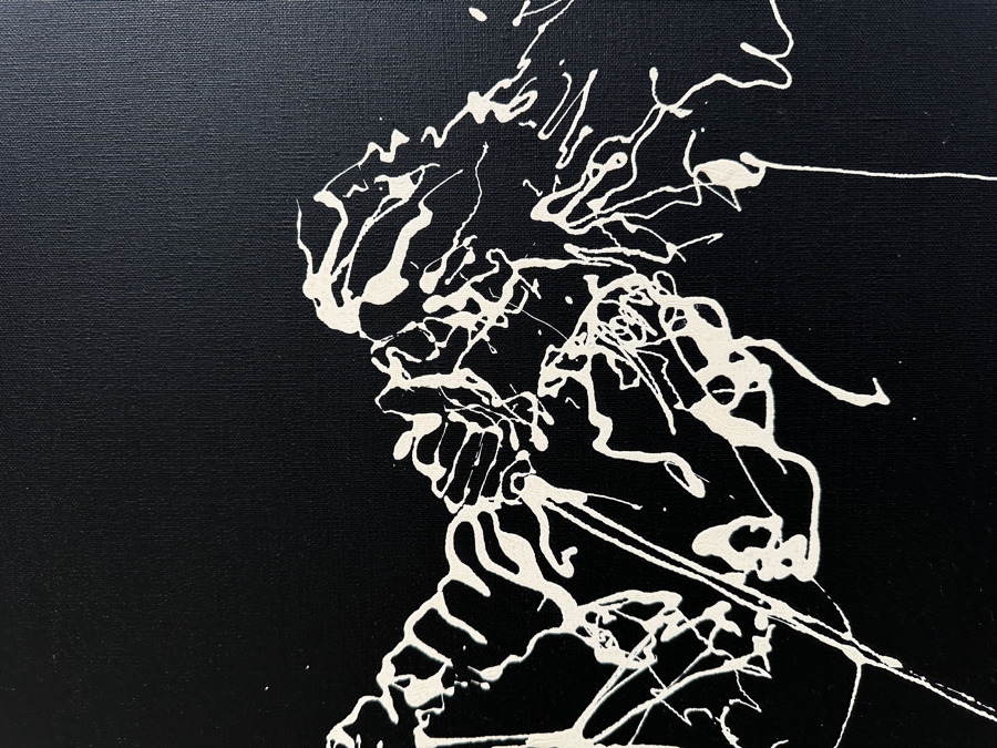 Gerrit Greve (1948-2024, Cardiff by the Sea, CA) Original Acrylic Drip Painting On Canvas Untitled Skier Unsigned 24” X 36” Estimate $900 - $1,100 [Photo 4]