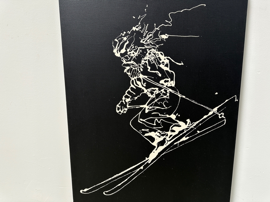 Gerrit Greve (1948-2024, Cardiff by the Sea, CA) Original Acrylic Drip Painting On Canvas Untitled Skier Unsigned 24” X 36” Estimate $900 - $1,100 [Photo 3]