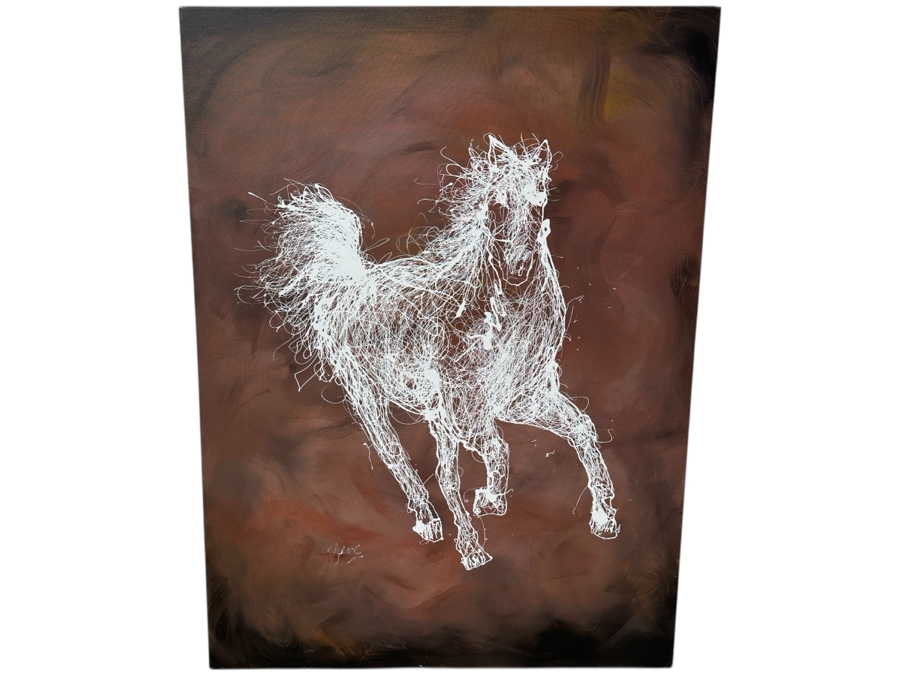 Gerrit Greve (1948-2024, Cardiff by the Sea, CA) Original Acrylic Drip Painting On Canvas Untitled White Horse Signed Bottom Left 36” X 48” Estimate $1,700 - $2,200