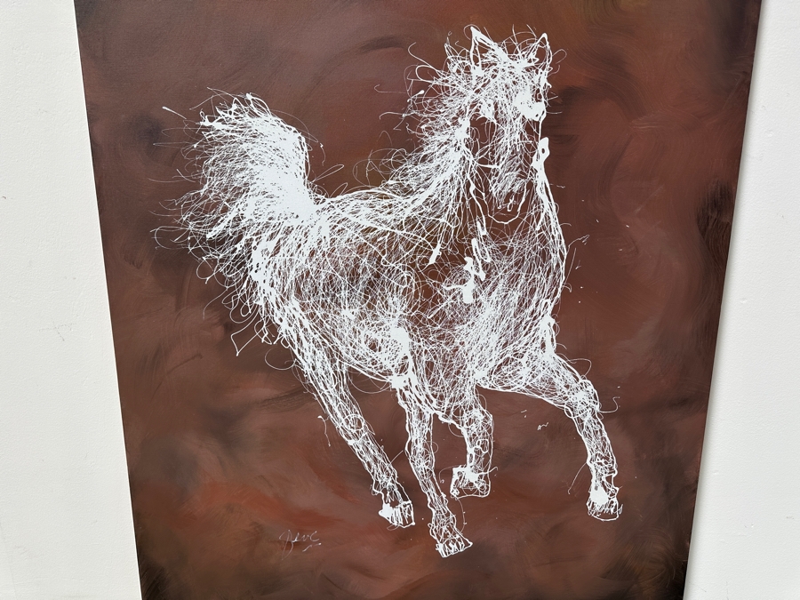 Gerrit Greve (1948-2024, Cardiff by the Sea, CA) Original Acrylic Drip Painting On Canvas Untitled White Horse Signed Bottom Left 36” X 48” Estimate $1,700 - $2,200 [Photo 2]
