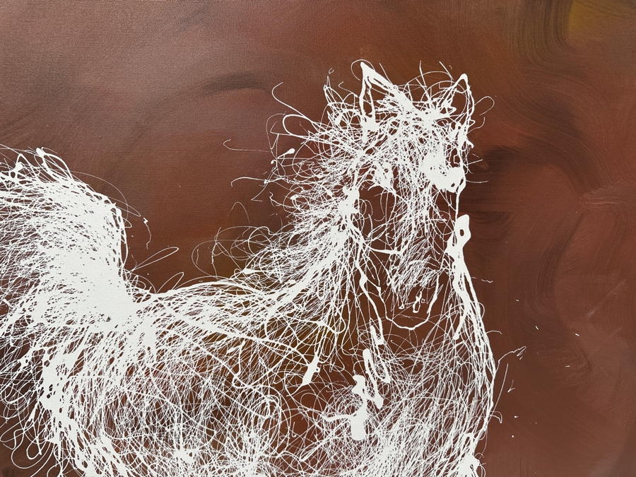 Gerrit Greve (1948-2024, Cardiff by the Sea, CA) Original Acrylic Drip Painting On Canvas Untitled White Horse Signed Bottom Left 36” X 48” Estimate $1,700 - $2,200 [Photo 4]