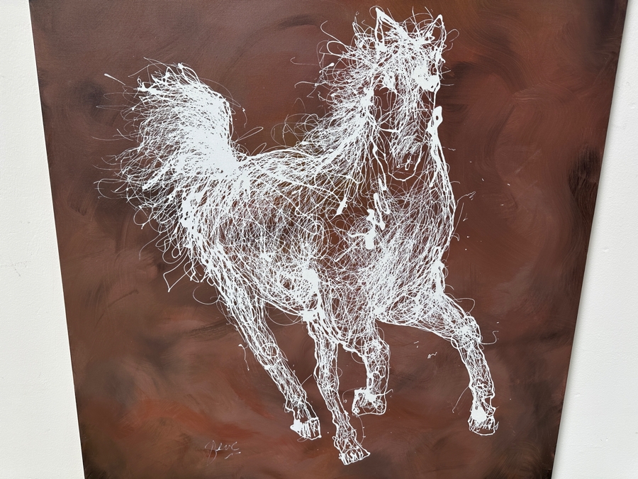 Gerrit Greve (1948-2024, Cardiff by the Sea, CA) Original Acrylic Drip Painting On Canvas Untitled White Horse Signed Bottom Left 36” X 48” Estimate $1,700 - $2,200 [Photo 3]