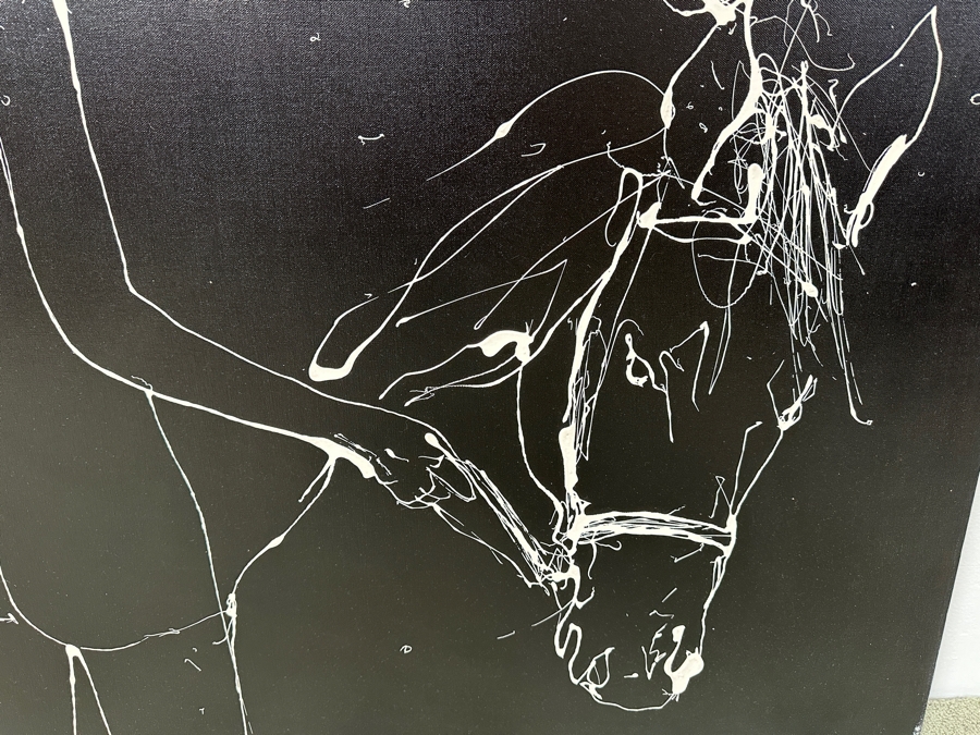 Gerrit Greve (1948-2024, Cardiff by the Sea, CA) Original Acrylic Drip Painting On Canvas Untitled White Horse and Rider Signed Bottom Left 48” X 36” Estimate $1,700 - $2,200 [Photo 3]