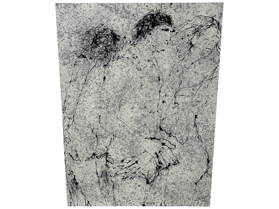 Gerrit Greve (1948-2024, Cardiff by the Sea, CA) Original Acrylic Drip Painting On Canvas Titled “Not Discussing the Other Woman” Signed Bottom Right 36” X 48” Estimate $1,700 - $2,200