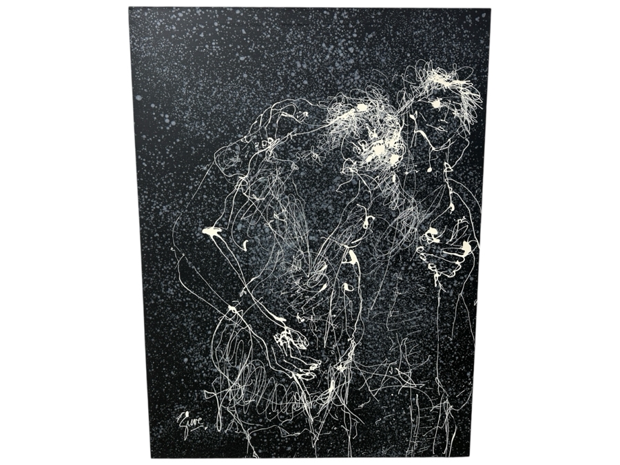 Gerrit Greve (1948-2024, Cardiff by the Sea, CA) Original Acrylic Drip Painting On Canvas Titled “Lonely Couple” Signed Bottom Left 36” X 48” Estimate $1,700 - $2,200