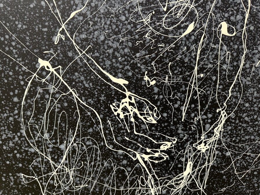 Gerrit Greve (1948-2024, Cardiff by the Sea, CA) Original Acrylic Drip Painting On Canvas Titled “Lonely Couple” Signed Bottom Left 36” X 48” Estimate $1,700 - $2,200 [Photo 4]