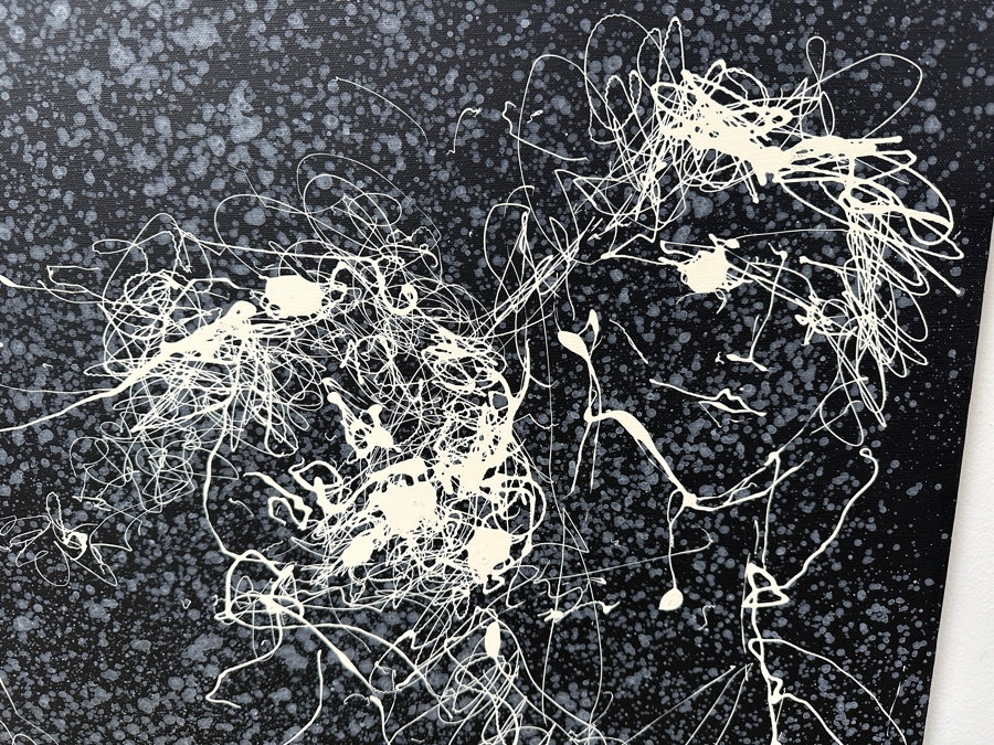 Gerrit Greve (1948-2024, Cardiff by the Sea, CA) Original Acrylic Drip Painting On Canvas Titled “Lonely Couple” Signed Bottom Left 36” X 48” Estimate $1,700 - $2,200 [Photo 3]