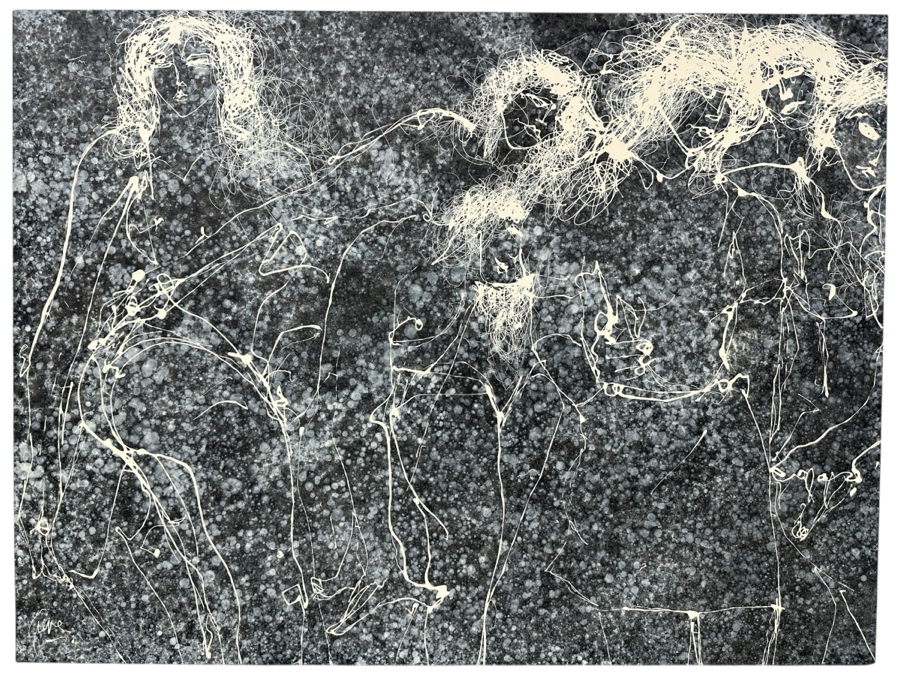 Gerrit Greve (1948-2024, Cardiff by the Sea, CA) Original Acrylic Drip Painting On Canvas Titled 'Stellar Maidens' Signed Lower Right 48' X 36' Estimate $1,700 - $2,200