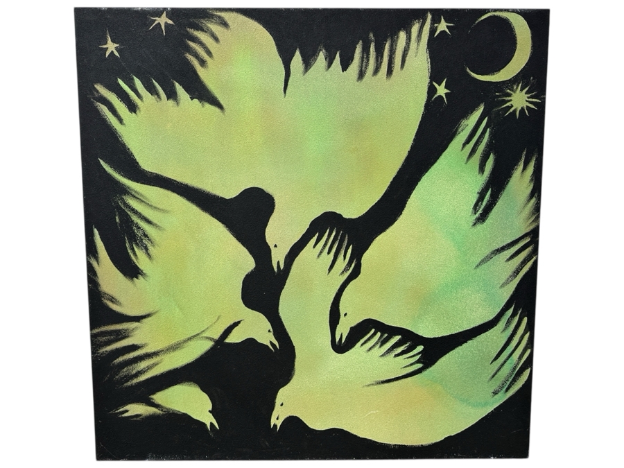 Gerrit Greve (1948-2024, Cardiff by the Sea, CA) Original Acrylic Mixed-Media Sand Painting On Canvas Titled 'Raven Play' Signed Verso Dated 2003 45' X 45' Estimate $2,000 - $2,500