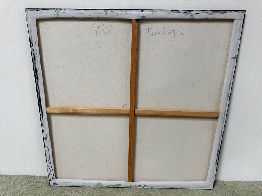 Gerrit Greve (1948-2024, Cardiff by the Sea, CA) Original Acrylic Mixed-Media Sand Painting On Canvas Titled 'Raven Play' Signed Verso Dated 2003 45' X 45' Estimate $2,000 - $2,500 [Photo 5]