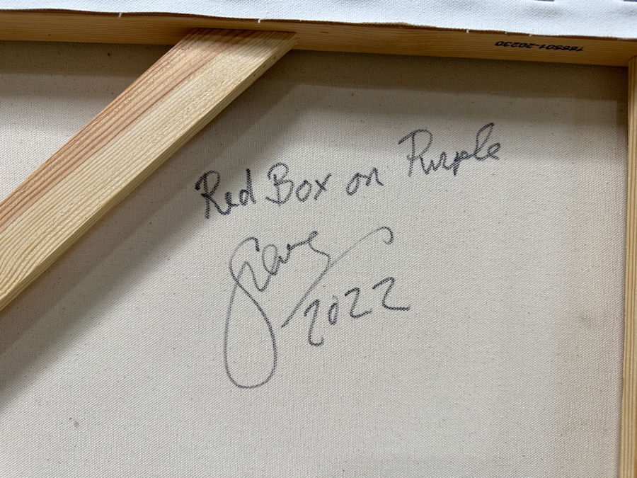 Gerrit Greve (1948-2024, Cardiff by the Sea, CA) Original Acrylic Painting On Canvas Titled 'Red Box On Purple' Signed Lower Left And Verso Dated 2022 36' X 36' Estimate $1,300 - $1,600 [Photo 5]