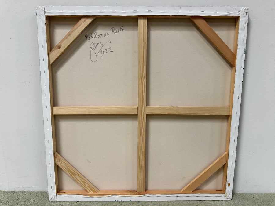 Gerrit Greve (1948-2024, Cardiff by the Sea, CA) Original Acrylic Painting On Canvas Titled 'Red Box On Purple' Signed Lower Left And Verso Dated 2022 36' X 36' Estimate $1,300 - $1,600 [Photo 4]