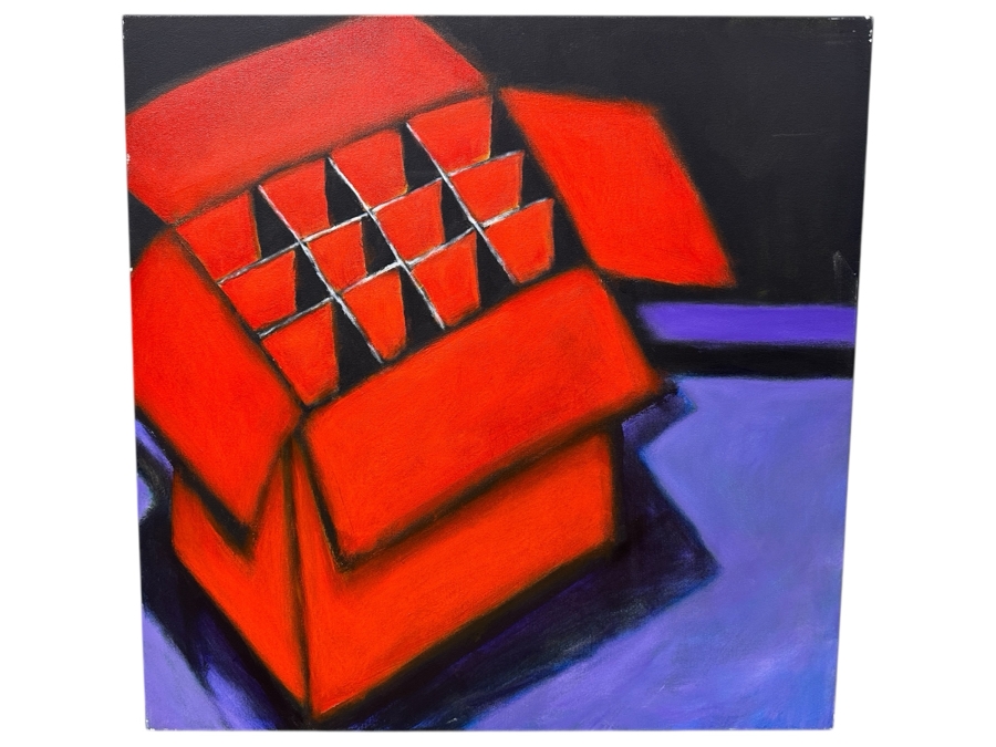 Gerrit Greve (1948-2024, Cardiff by the Sea, CA) Original Acrylic Painting On Canvas Titled 'Red Box On Purple' Signed Lower Left And Verso Dated 2022 36' X 36' Estimate $1,300 - $1,600