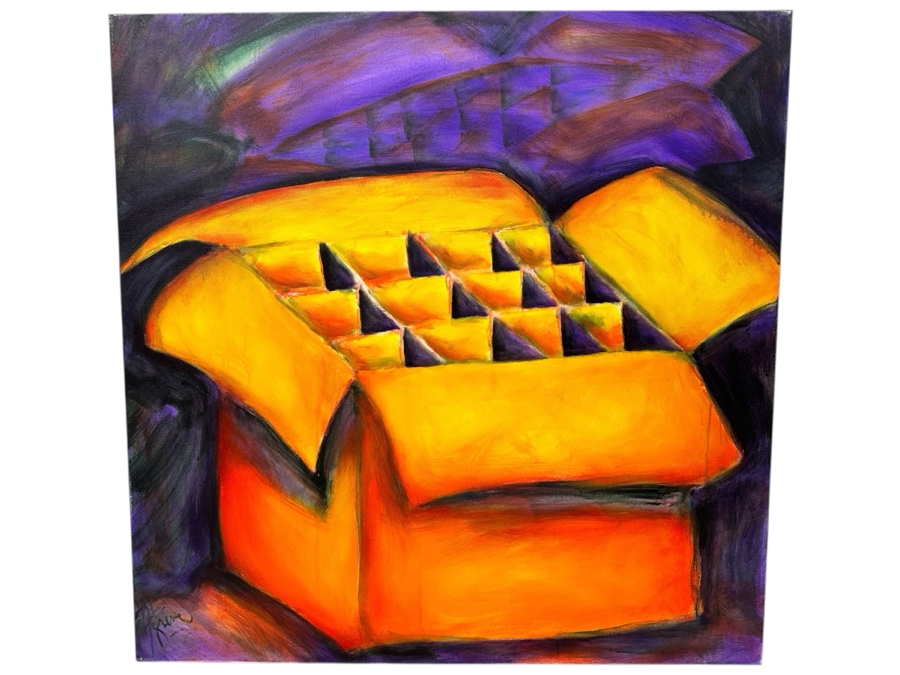 Gerrit Greve (1948-2024, Cardiff by the Sea, CA) Original Acrylic Painting On Canvas Titled 'Yellow Box On Purple' Signed Lower Left And Verso Dated 2022 36' X 36' Estimate $1,300 - $1,600