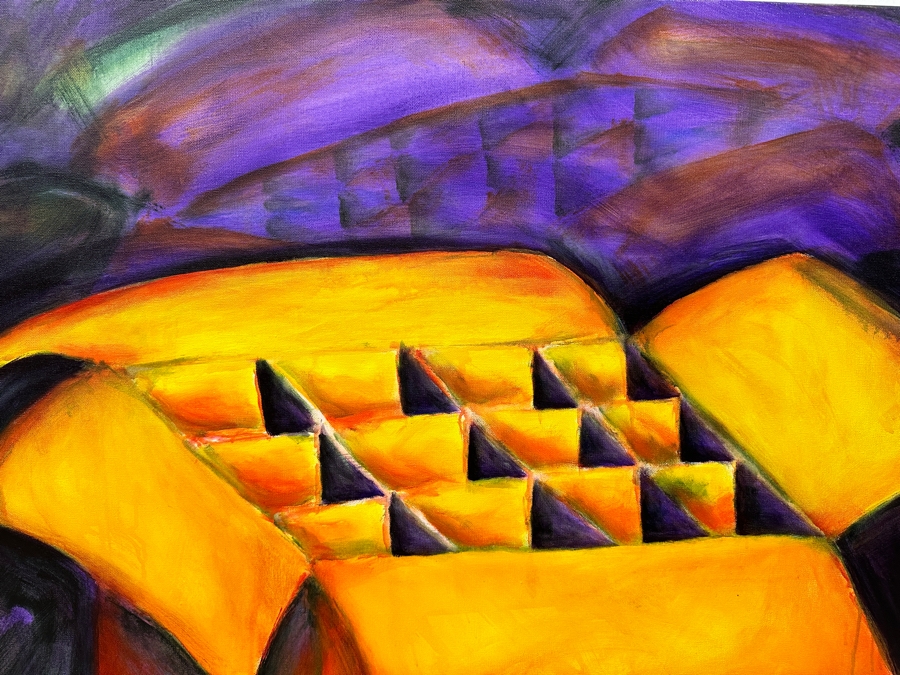 Gerrit Greve (1948-2024, Cardiff by the Sea, CA) Original Acrylic Painting On Canvas Titled 'Yellow Box On Purple' Signed Lower Left And Verso Dated 2022 36' X 36' Estimate $1,300 - $1,600 [Photo 3]