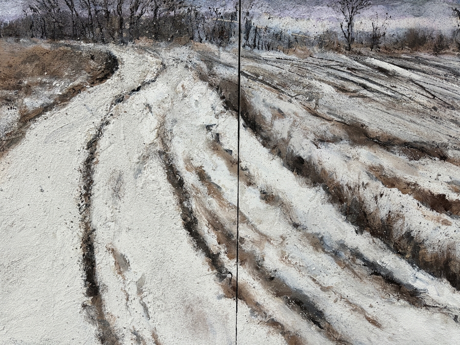 Gerrit Greve (1948-2024, Cardiff by the Sea, CA) Original Acrylic Mixed-Media Sand Diptych Painting On Canvas Titled 'Thanksgiving I' Signed Verso Dated 1995 48' X 72' Estimate $3,500 - $4,300 [Photo 3]