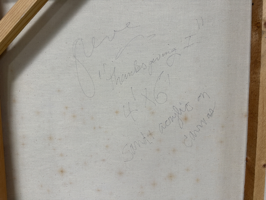 Gerrit Greve (1948-2024, Cardiff by the Sea, CA) Original Acrylic Mixed-Media Sand Diptych Painting On Canvas Titled 'Thanksgiving I' Signed Verso Dated 1995 48' X 72' Estimate $3,500 - $4,300 [Photo 6]