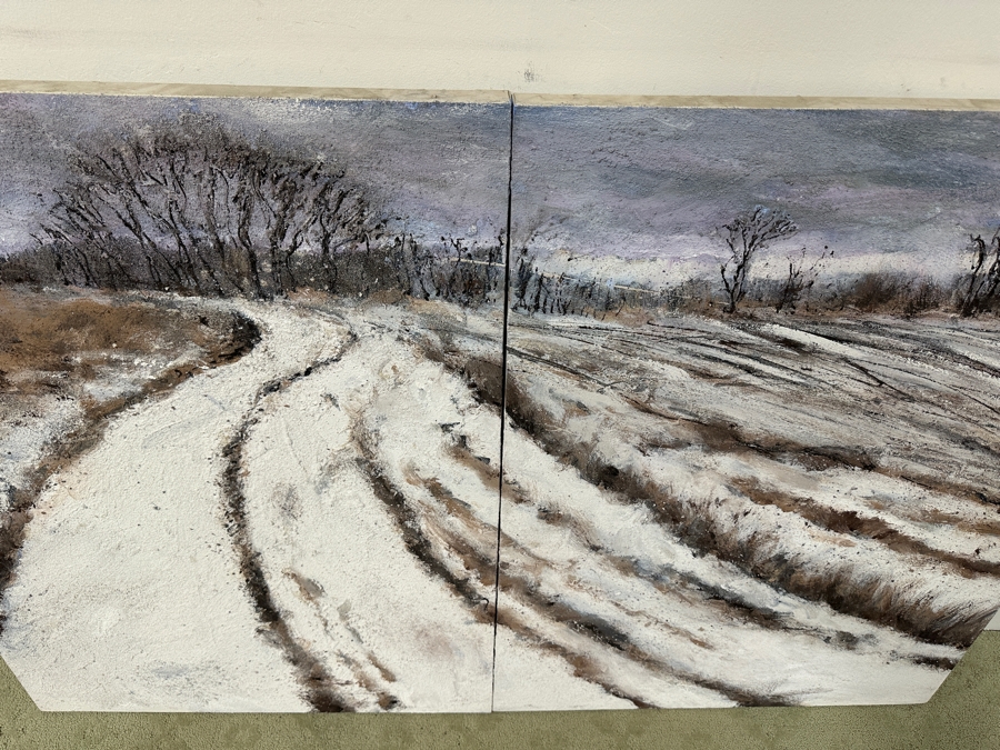 Gerrit Greve (1948-2024, Cardiff by the Sea, CA) Original Acrylic Mixed-Media Sand Diptych Painting On Canvas Titled 'Thanksgiving I' Signed Verso Dated 1995 48' X 72' Estimate $3,500 - $4,300 [Photo 4]