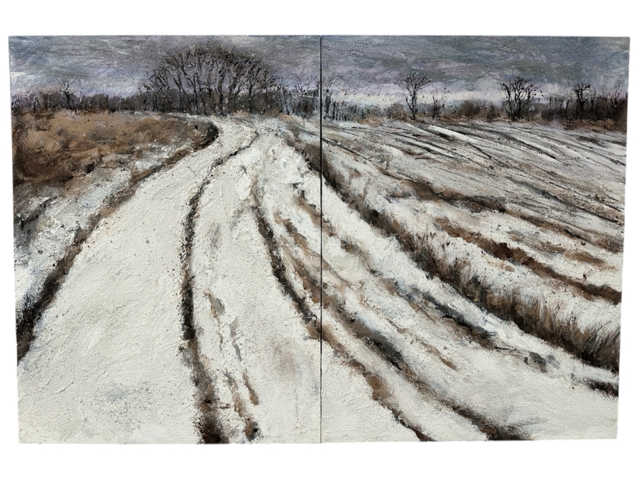 Gerrit Greve (1948-2024, Cardiff by the Sea, CA) Original Acrylic Mixed-Media Sand Diptych Painting On Canvas Titled 'Thanksgiving I' Signed Verso Dated 1995 48' X 72' Estimate $3,500 - $4,300