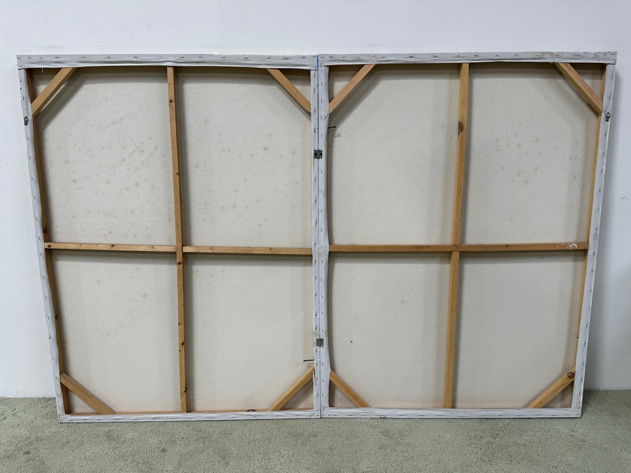 Gerrit Greve (1948-2024, Cardiff by the Sea, CA) Original Acrylic Mixed-Media Sand Diptych Painting On Canvas Titled 'Thanksgiving I' Signed Verso Dated 1995 48' X 72' Estimate $3,500 - $4,300 [Photo 5]