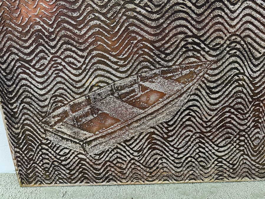 Gerrit Greve (1948-2024, Cardiff by the Sea, CA) Original Acrylic Mixed-Media Sand Painting On Canvas Titled 'Boat For Meditation 04' Signed Verso Dated 2005 24' X 36' Estimate $900 - $1,100 [Photo 2]