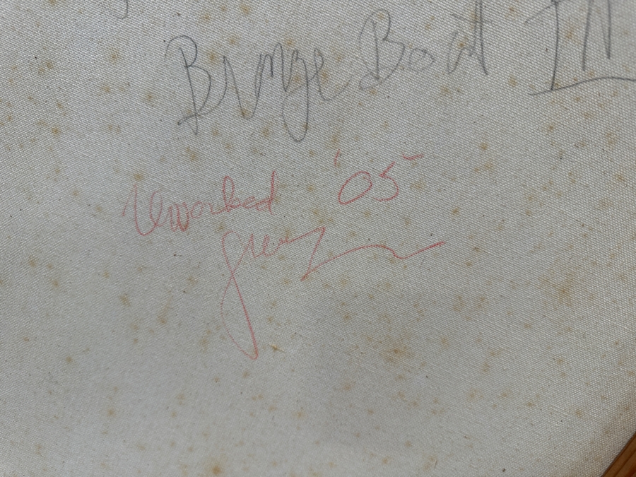 Gerrit Greve (1948-2024, Cardiff by the Sea, CA) Original Acrylic Mixed-Media Sand Painting On Canvas Titled 'Bronze Boat III' Signed Verso Dated 2005 36' X 40' Estimate $1,400 - $1,800 [Photo 7]