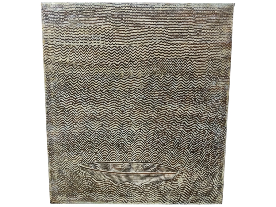 Gerrit Greve (1948-2024, Cardiff by the Sea, CA) Original Acrylic Mixed-Media Sand Painting On Canvas Titled 'Bronze Boat III' Signed Verso Dated 2005 36' X 40' Estimate $1,400 - $1,800