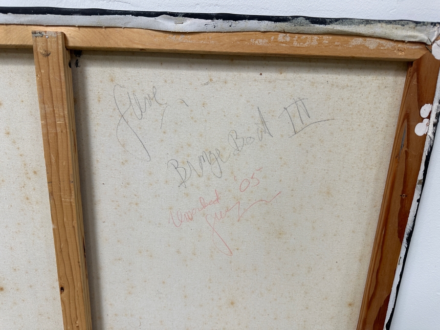 Gerrit Greve (1948-2024, Cardiff by the Sea, CA) Original Acrylic Mixed-Media Sand Painting On Canvas Titled 'Bronze Boat III' Signed Verso Dated 2005 36' X 40' Estimate $1,400 - $1,800 [Photo 5]