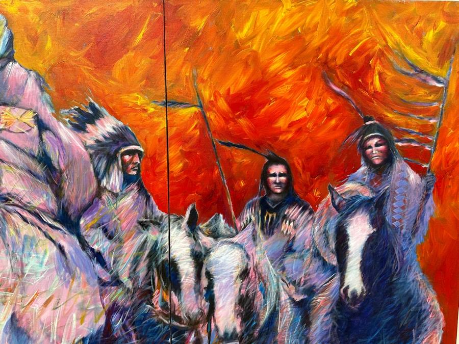 Gerrit Greve (1948-2024, Cardiff by the Sea, CA) Original Acrylic Diptych Painting On Canvas Titled 'Four Americans' Signed Lower Right Verso 60' X 40' Estimate $2,400 - $3,000 [Photo 4]