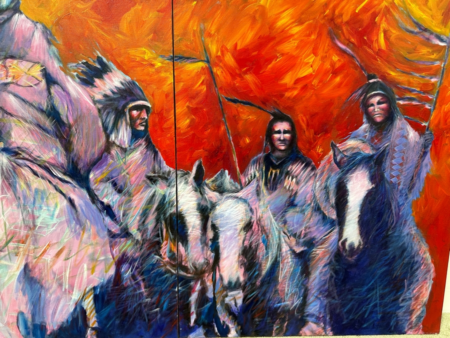 Gerrit Greve (1948-2024, Cardiff by the Sea, CA) Original Acrylic Diptych Painting On Canvas Titled 'Four Americans' Signed Lower Right Verso 60' X 40' Estimate $2,400 - $3,000 [Photo 3]