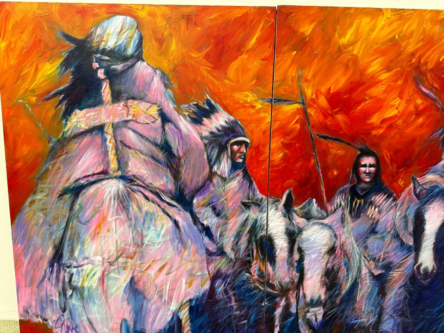 Gerrit Greve (1948-2024, Cardiff by the Sea, CA) Original Acrylic Diptych Painting On Canvas Titled 'Four Americans' Signed Lower Right Verso 60' X 40' Estimate $2,400 - $3,000 [Photo 2]