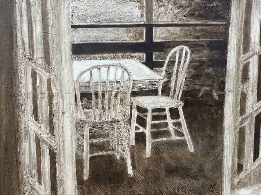 Gerrit Greve (1948-2024, Cardiff by the Sea, CA) Original Acrylic Painting On Canvas Titled 'Through The French Door' Signed Lower Right And Verso Dated 1994 48' X 36' Estimate $1,700 - $2,200 [Photo 2]