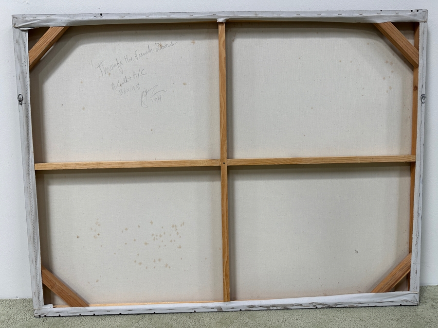 Gerrit Greve (1948-2024, Cardiff by the Sea, CA) Original Acrylic Painting On Canvas Titled 'Through The French Door' Signed Lower Right And Verso Dated 1994 48' X 36' Estimate $1,700 - $2,200 [Photo 5]