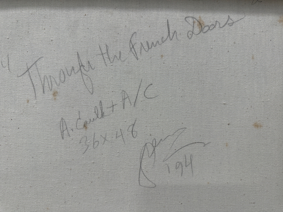 Gerrit Greve (1948-2024, Cardiff by the Sea, CA) Original Acrylic Painting On Canvas Titled 'Through The French Door' Signed Lower Right And Verso Dated 1994 48' X 36' Estimate $1,700 - $2,200 [Photo 6]
