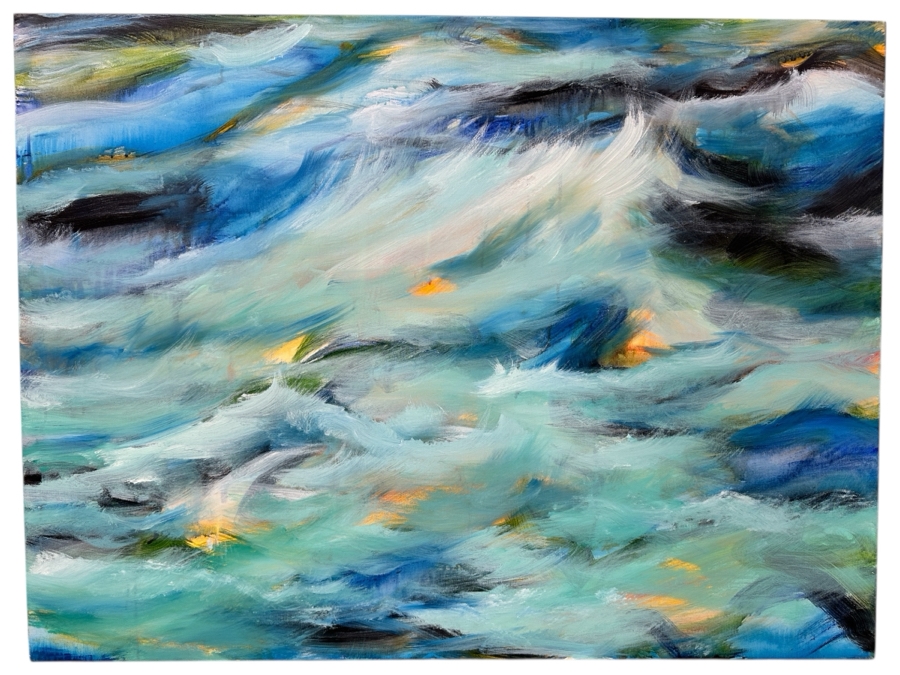 Gerrit Greve (1948-2024, Cardiff by the Sea, CA) Original Acrylic Painting On Canvas Titled 'Blue Ocean' Signed Verso Dated 2015 48' X 24' Estimate $1,200 - $1,400