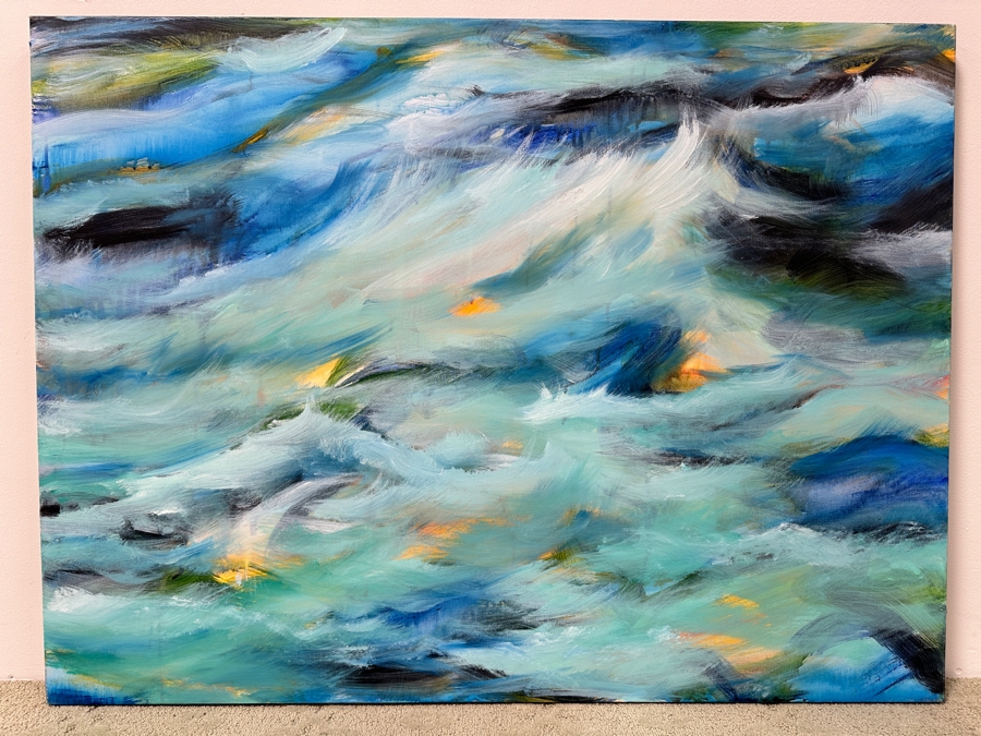 Gerrit Greve (1948-2024, Cardiff by the Sea, CA) Original Acrylic Painting On Canvas Titled 'Blue Ocean' Signed Verso Dated 2015 48' X 24' Estimate $1,200 - $1,400 [Photo 2]