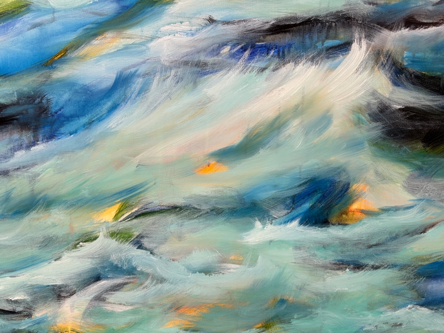 Gerrit Greve (1948-2024, Cardiff by the Sea, CA) Original Acrylic Painting On Canvas Titled 'Blue Ocean' Signed Verso Dated 2015 48' X 24' Estimate $1,200 - $1,400 [Photo 3]