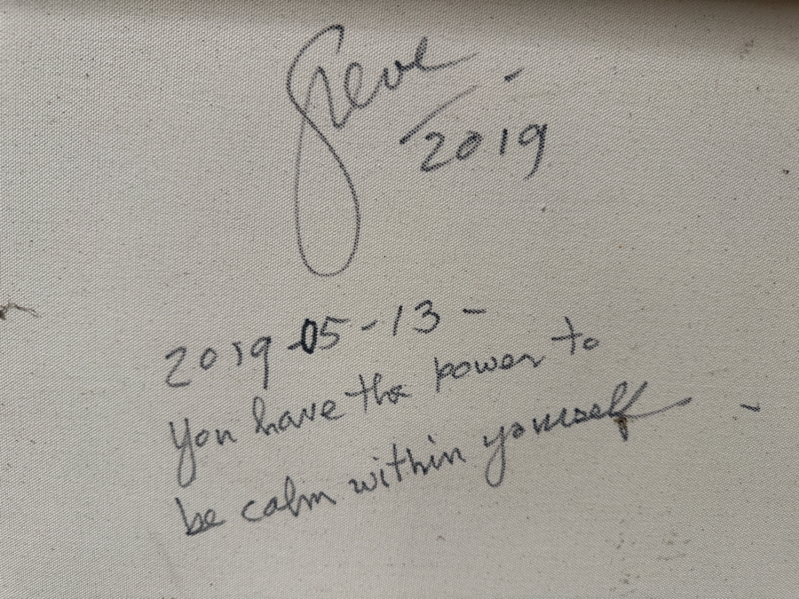 Gerrit Greve (1948-2024, Cardiff by the Sea, CA) Original Acrylic Painting On Canvas Titled 'You Have The Power To Be Calm Within Yourself' Signed Verso Dated 2019 48' X 24' Estimate $1,200 - $1,400 [Photo 6]