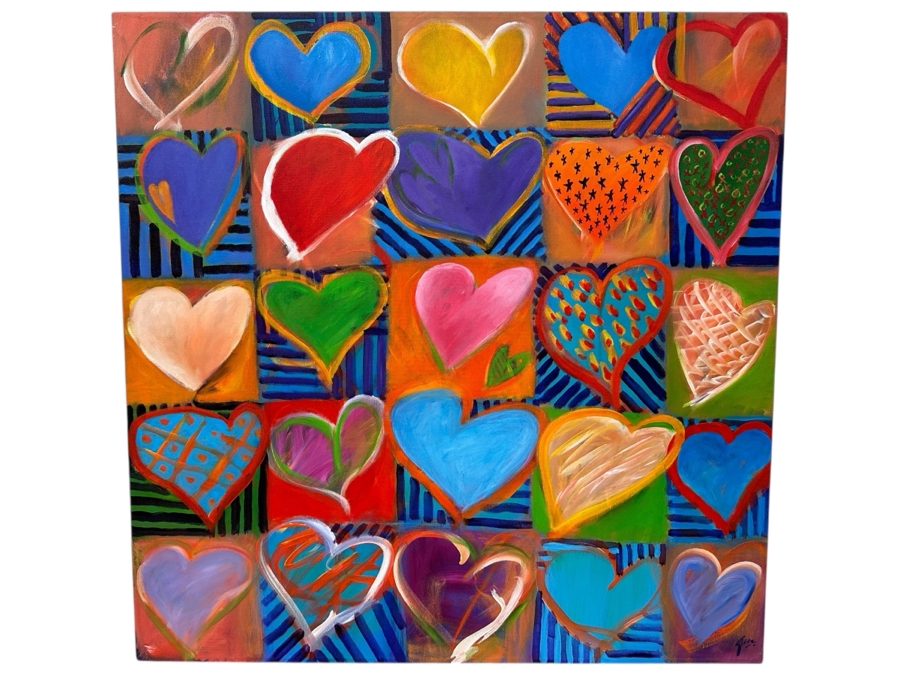 Gerrit Greve (1948-2024, Cardiff by the Sea, CA) Original Acrylic Painting On Canvas Titled 'Many Love Thoughts' Signed Lower Right And Verso Dated 2003 36' X 36' Estimate $1,300 - $1,600