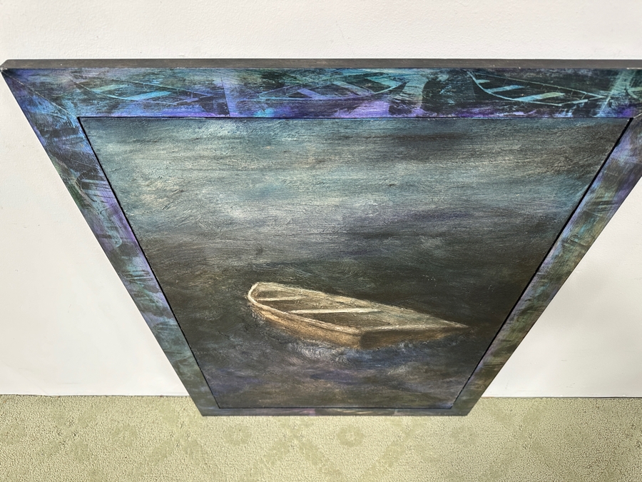 Gerrit Greve (1948-2024, Cardiff by the Sea, CA) Original Acrylic Painting On Canvas Titled 'Adrift #2' Signed Lower Right and Verso Dated 1993 Measures 24' X 36' With Handmade Matching Frame 28.5' X 40.5' Estimate $1,300 - $1,600 [Photo 12]