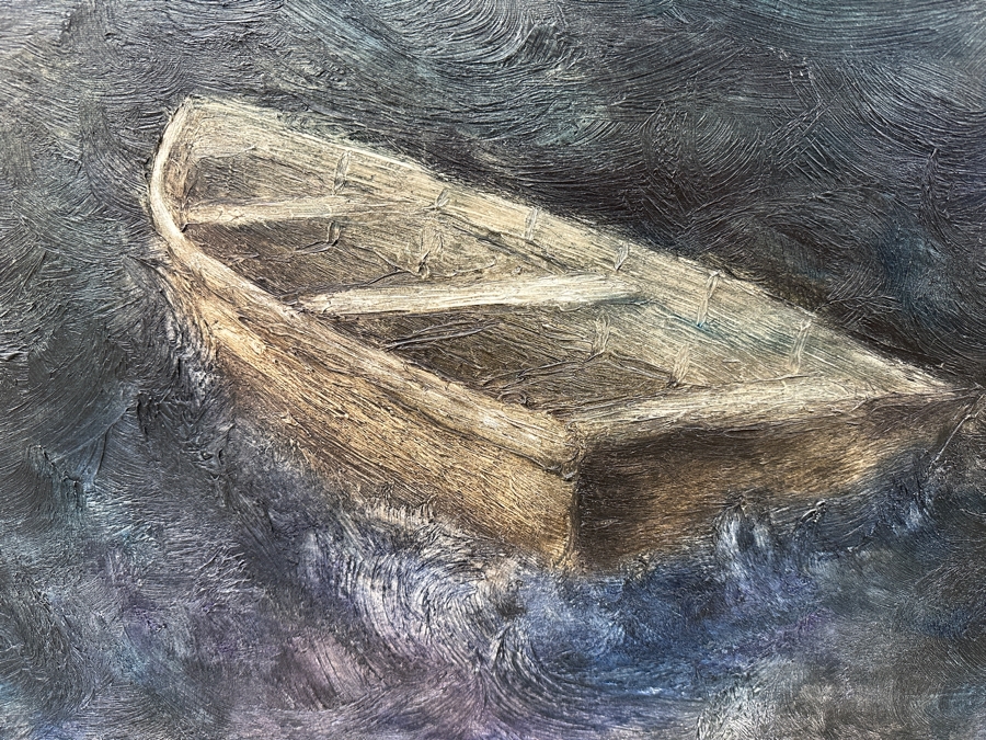 Gerrit Greve (1948-2024, Cardiff by the Sea, CA) Original Acrylic Painting On Canvas Titled 'Adrift #2' Signed Lower Right and Verso Dated 1993 Measures 24' X 36' With Handmade Matching Frame 28.5' X 40.5' Estimate $1,300 - $1,600 [Photo 11]