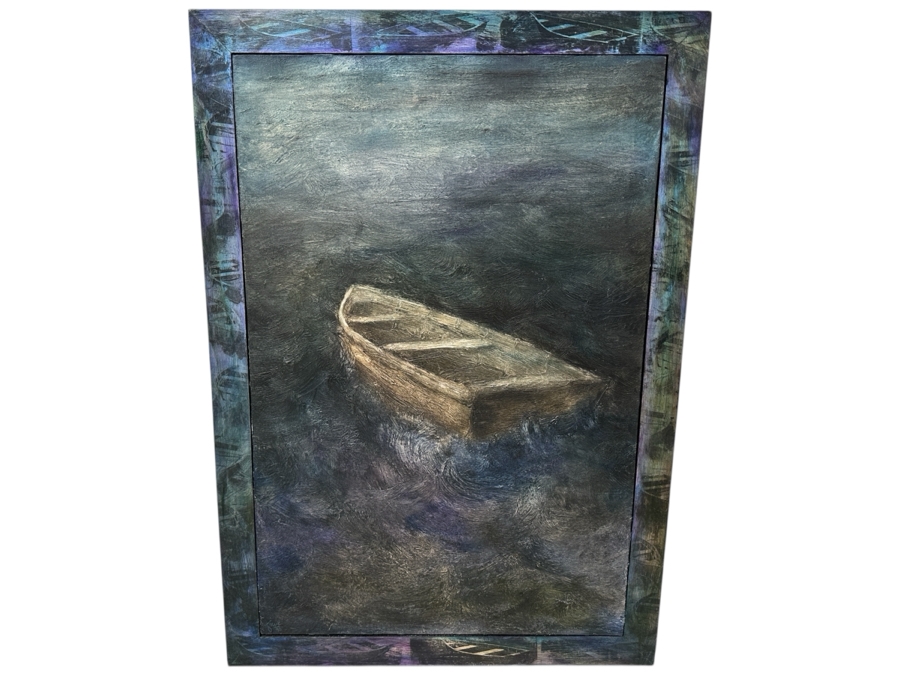 Gerrit Greve (1948-2024, Cardiff by the Sea, CA) Original Acrylic Painting On Canvas Titled 'Adrift #2' Signed Lower Right and Verso Dated 1993 Measures 24' X 36' With Handmade Matching Frame 28.5' X 40.5' Estimate $1,300 - $1,600