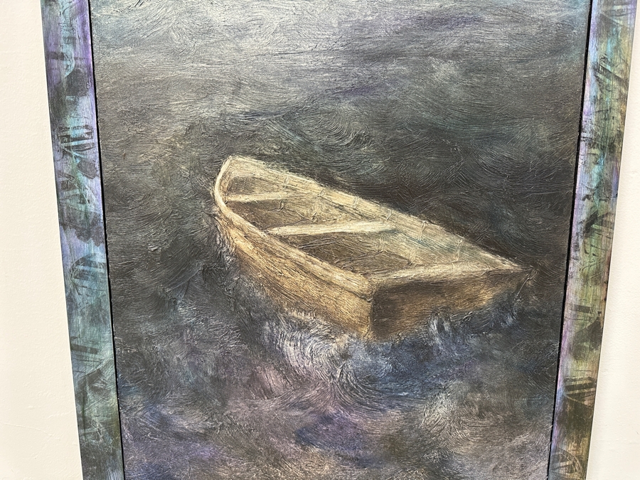Gerrit Greve (1948-2024, Cardiff by the Sea, CA) Original Acrylic Painting On Canvas Titled 'Adrift #2' Signed Lower Right and Verso Dated 1993 Measures 24' X 36' With Handmade Matching Frame 28.5' X 40.5' Estimate $1,300 - $1,600 [Photo 2]