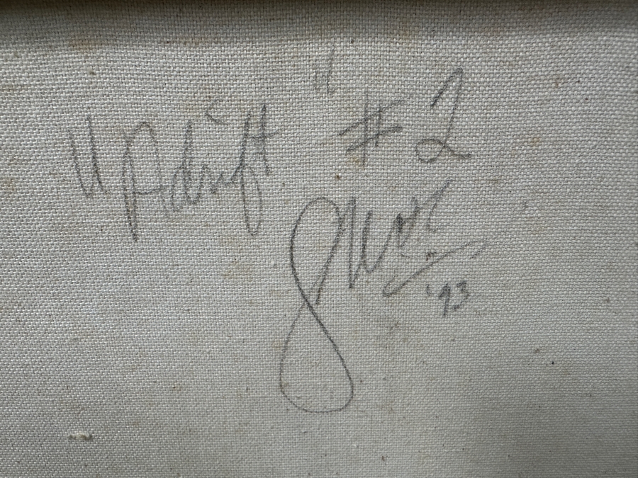 Gerrit Greve (1948-2024, Cardiff by the Sea, CA) Original Acrylic Painting On Canvas Titled 'Adrift #2' Signed Lower Right and Verso Dated 1993 Measures 24' X 36' With Handmade Matching Frame 28.5' X 40.5' Estimate $1,300 - $1,600 [Photo 17]